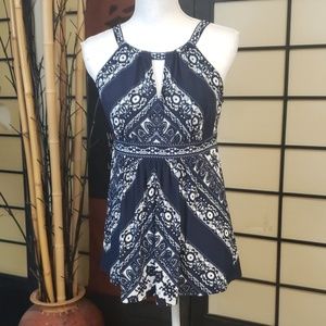 INC blue and white tank top